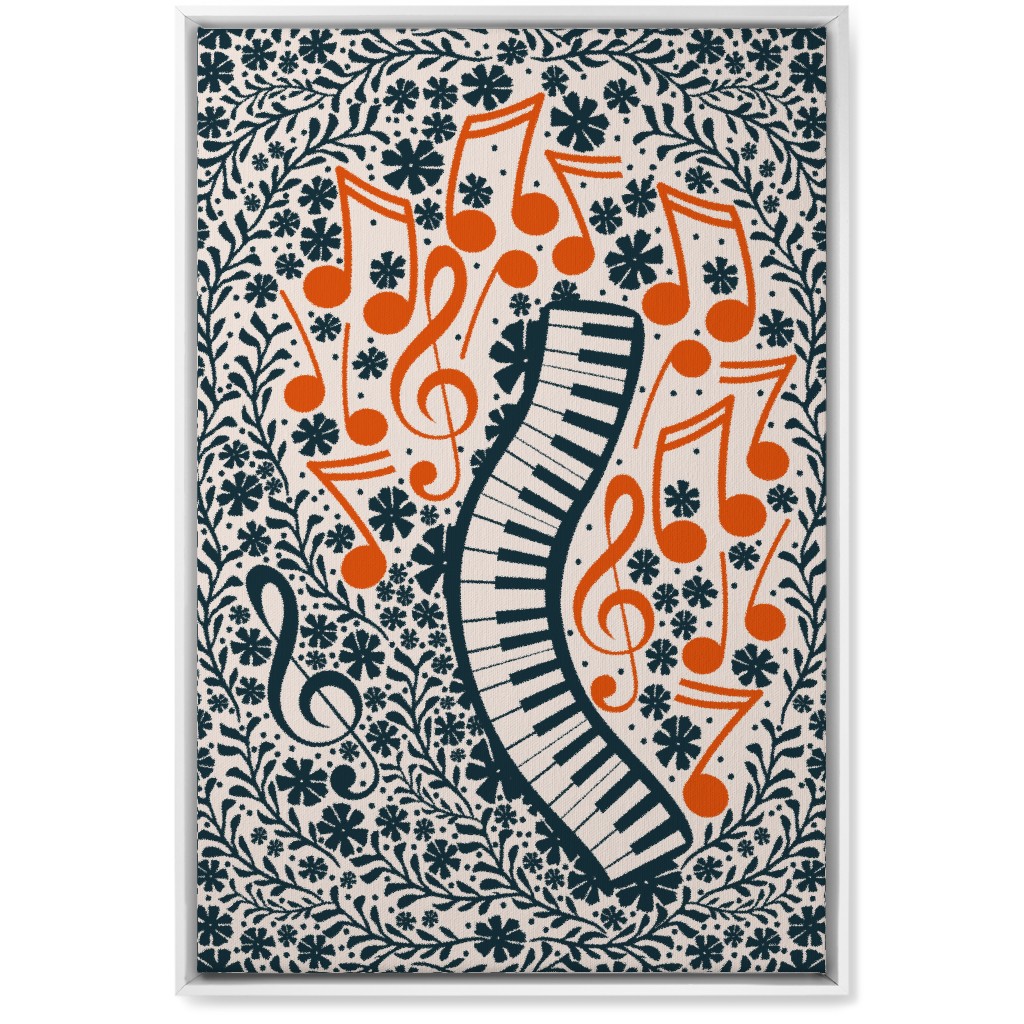 Piano Keyboard and Music Notes Wall Art, White, Single piece, Canvas, 20x30, Blue, True Blue