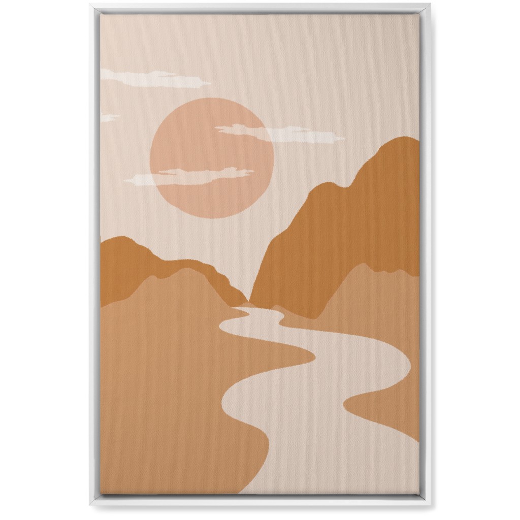 Abstract Mountain River Landscape - Neutral Wall Art, White, Single piece, Canvas, 20x30, Orange