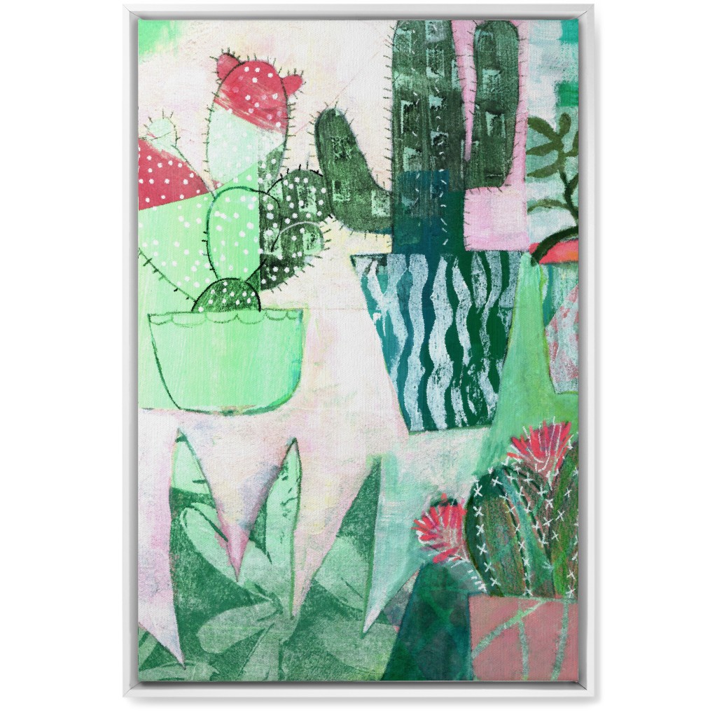 Cactus Collage - Green Wall Art, White, Single piece, Canvas, 20x30, Green