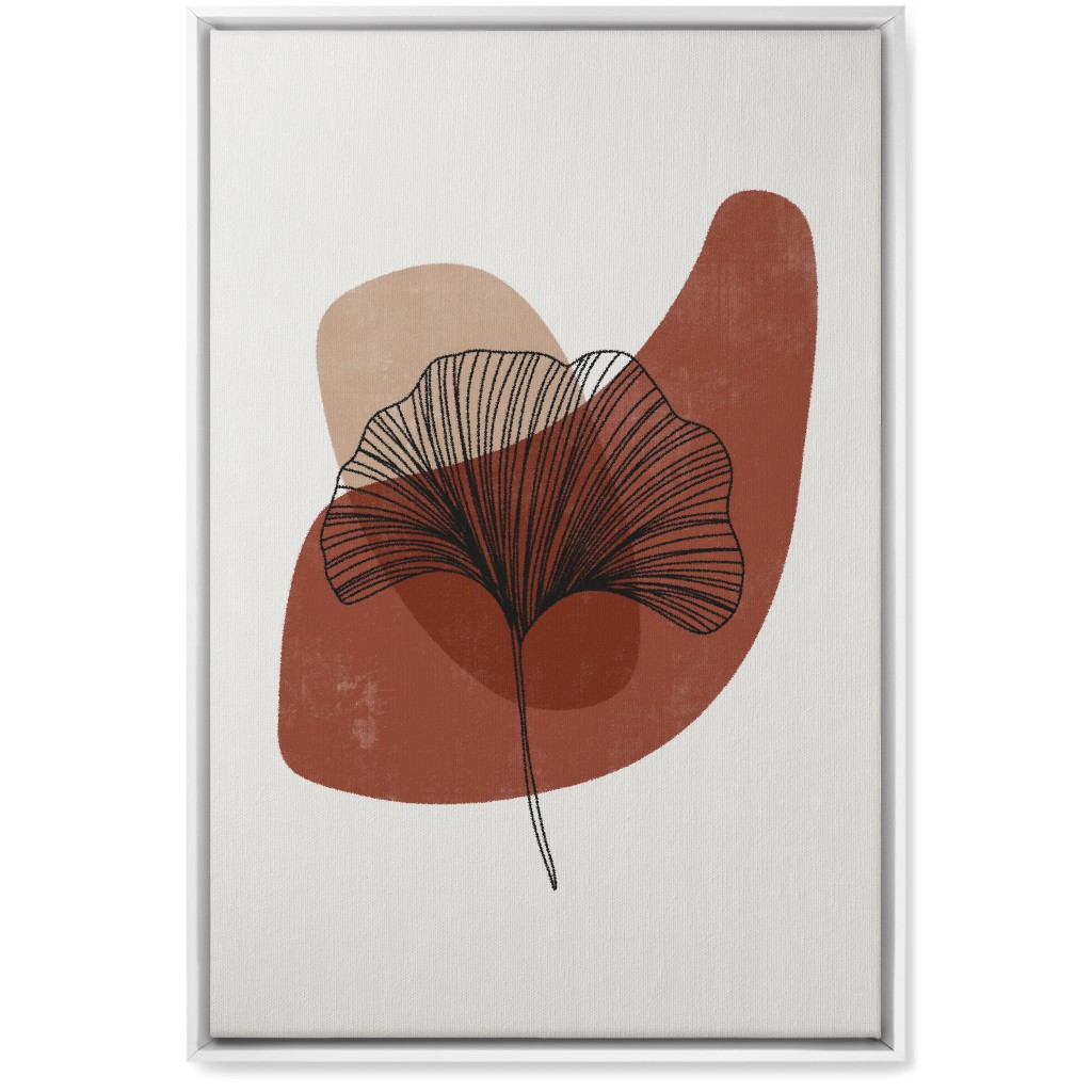 Abstract Ginko - Terracotta and Ivory Wall Art, White, Single piece, Canvas, 20x30, Brown