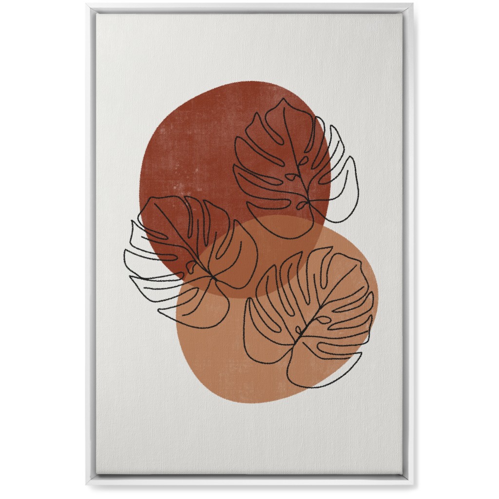 Abstract Monstera Leaves - Terracotta and Ivory Wall Art, White, Single piece, Canvas, 20x30, Brown