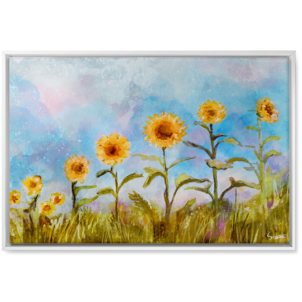 the Sunflower Field Wall Art, White, Single piece, Canvas, 20x30, Multicolor