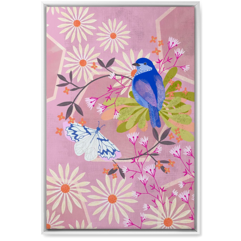 Birds and Butterfly - Pink Wall Art, White, Single piece, Canvas, 20x30, Pink