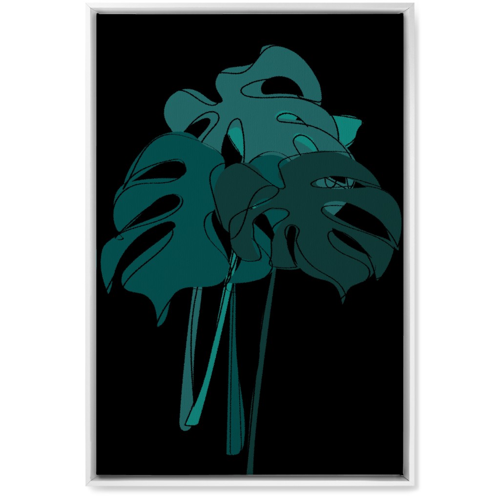Modern Minimalist Monstera Bouquet - Green and Black Wall Art, White, Single piece, Canvas, 20x30, Green