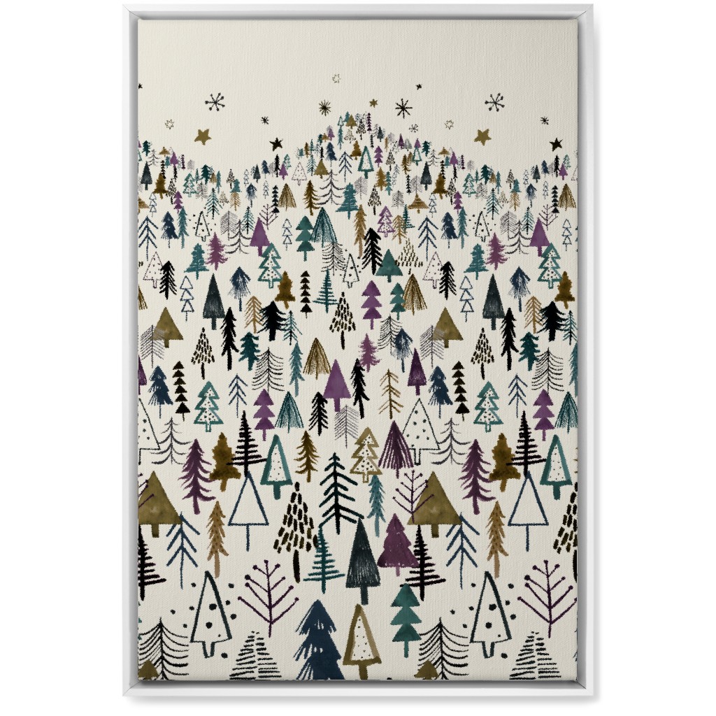 Mountain Trees in the Forest Night - Green and Brown Wall Art, White, Single piece, Canvas, 20x30, Green, Classic Green