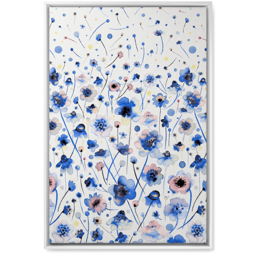 Gradation of Flowers - Blue Wall Art, White, Single piece, Canvas, 20x30, Blue