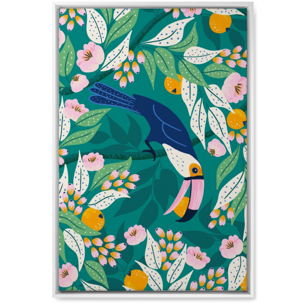 Toucan in Jungle - Multi Wall Art, White, Single piece, Canvas, 20x30, Green