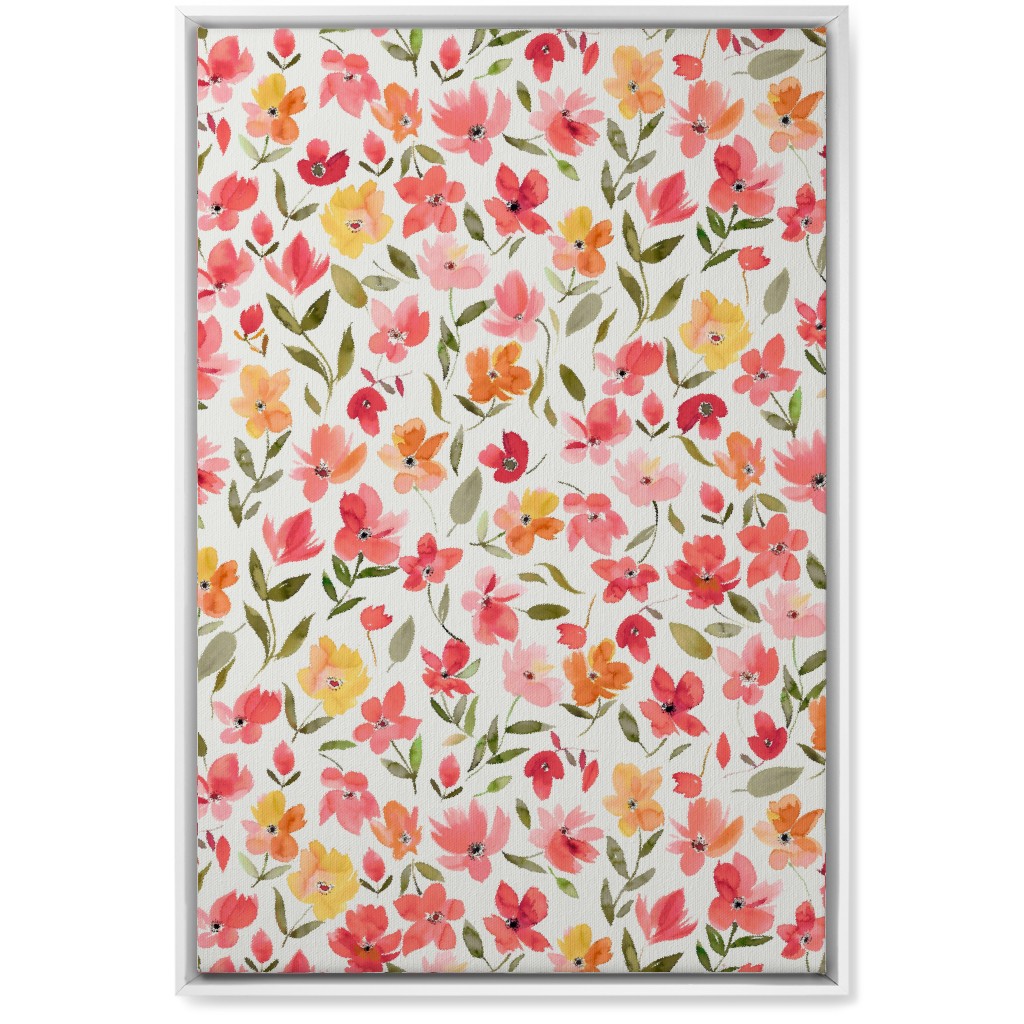 Fresh Flowers Watercolor - Pink and Yellow Wall Art, White, Single piece, Canvas, 20x30, Pink