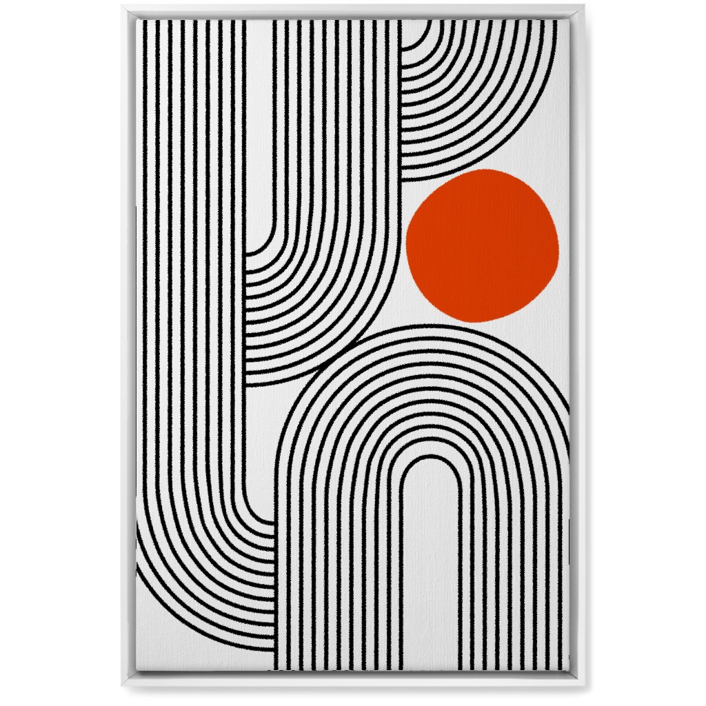 Rising Sun Minimal Geometric Lines Wall Art, White, Single piece, Canvas, 20x30, Red