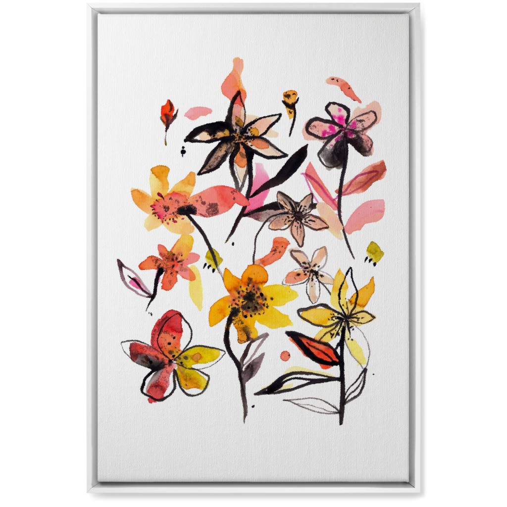 Ink Summer Floral - Pink and Yellow Wall Art, White, Single piece, Canvas, 20x30, Pink