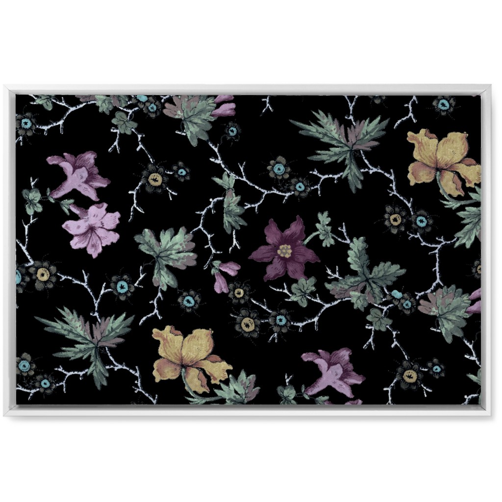 Geneva Floral Watercolor - Multi on Black Wall Art, White, Single piece, Canvas, 20x30, Black, Black