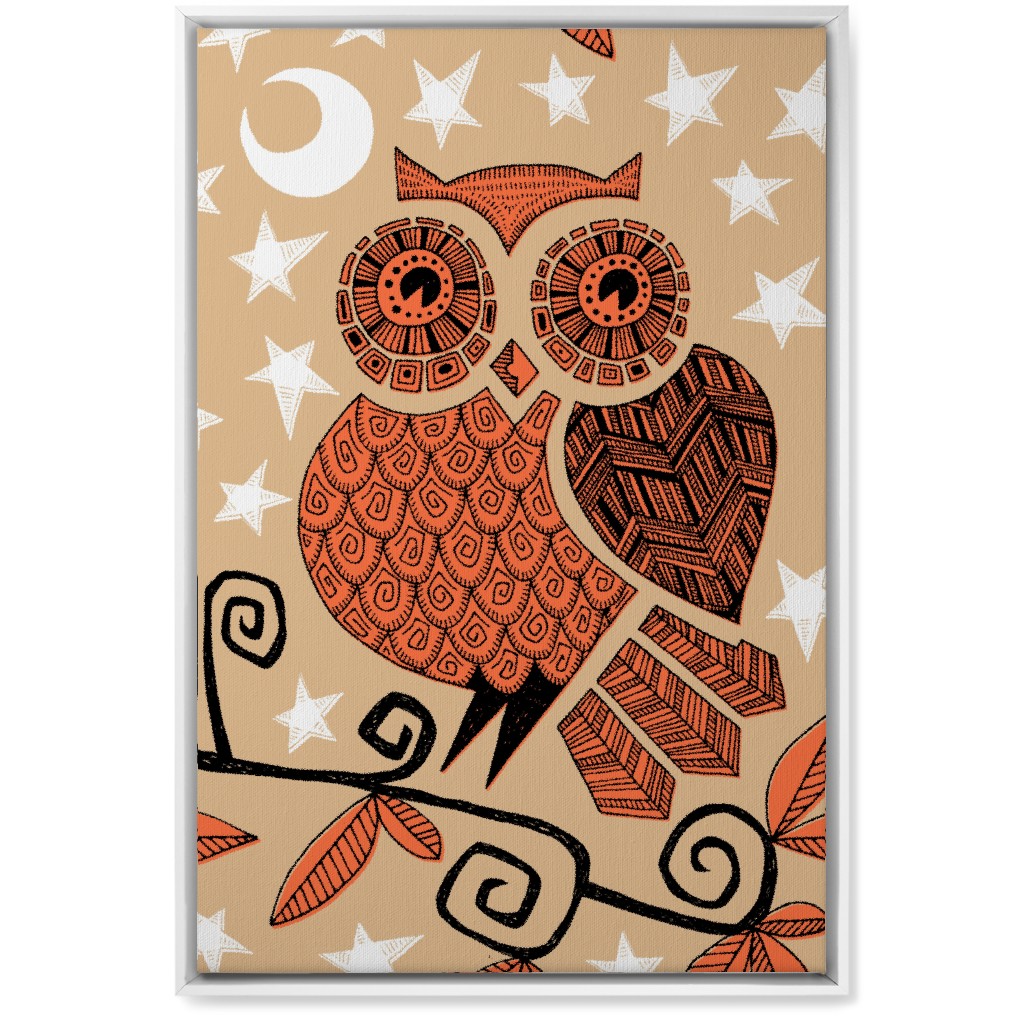 Owl Under the Moon - Orange & Brown Wall Art, White, Single piece, Canvas, 20x30, Orange