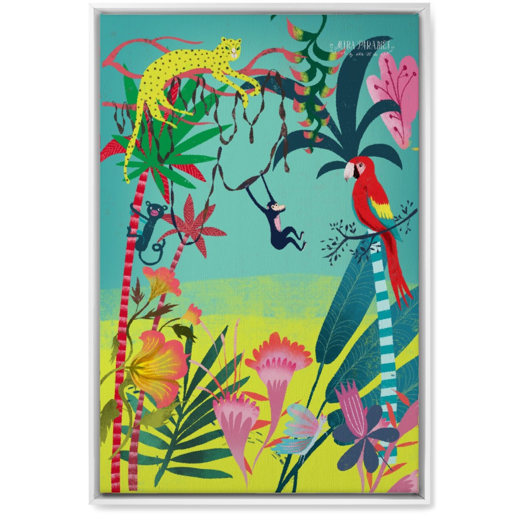 Jungle Animals & Botanical - Multi Wall Art, White, Single piece, Canvas, 20x30, Multicolor
