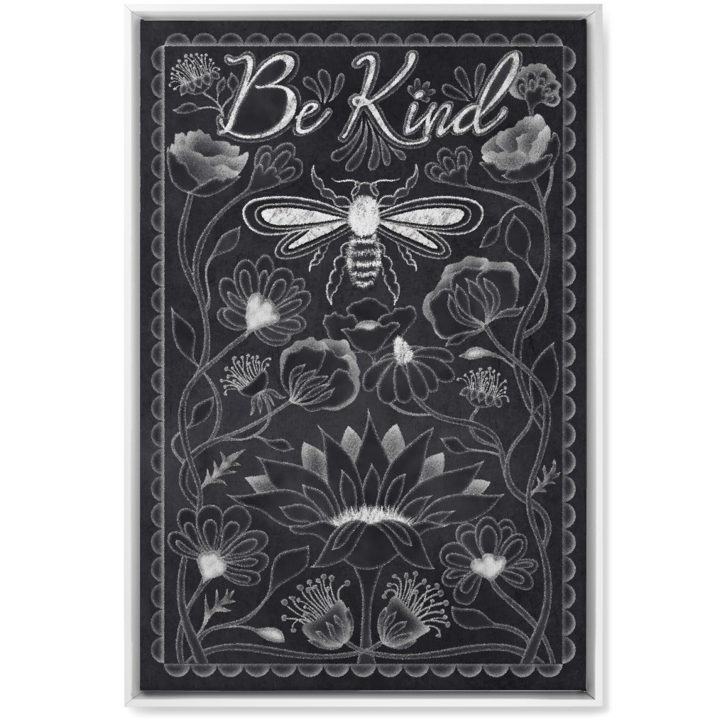 Be Kind Floral Wall Art, White, Single piece, Canvas, 20x30, Black