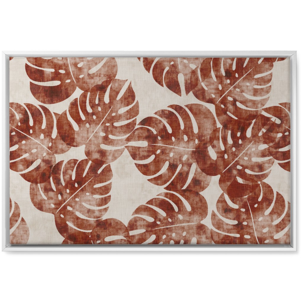 Monstera Leaves - Rust Wall Art, White, Single piece, Canvas, 20x30, Brown