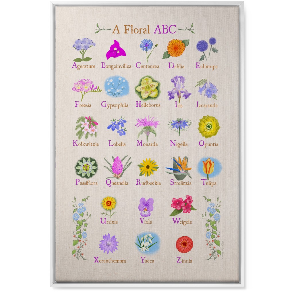 Floral Abcs - Multi on Pink Wall Art, White, Single piece, Canvas, 24x36, Multicolor