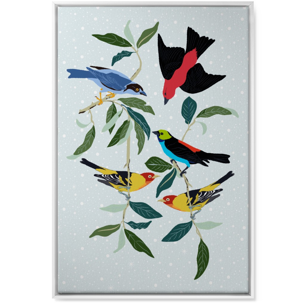 Colorful World of Tanagers Wall Art, White, Single piece, Canvas, 24x36, Multicolor