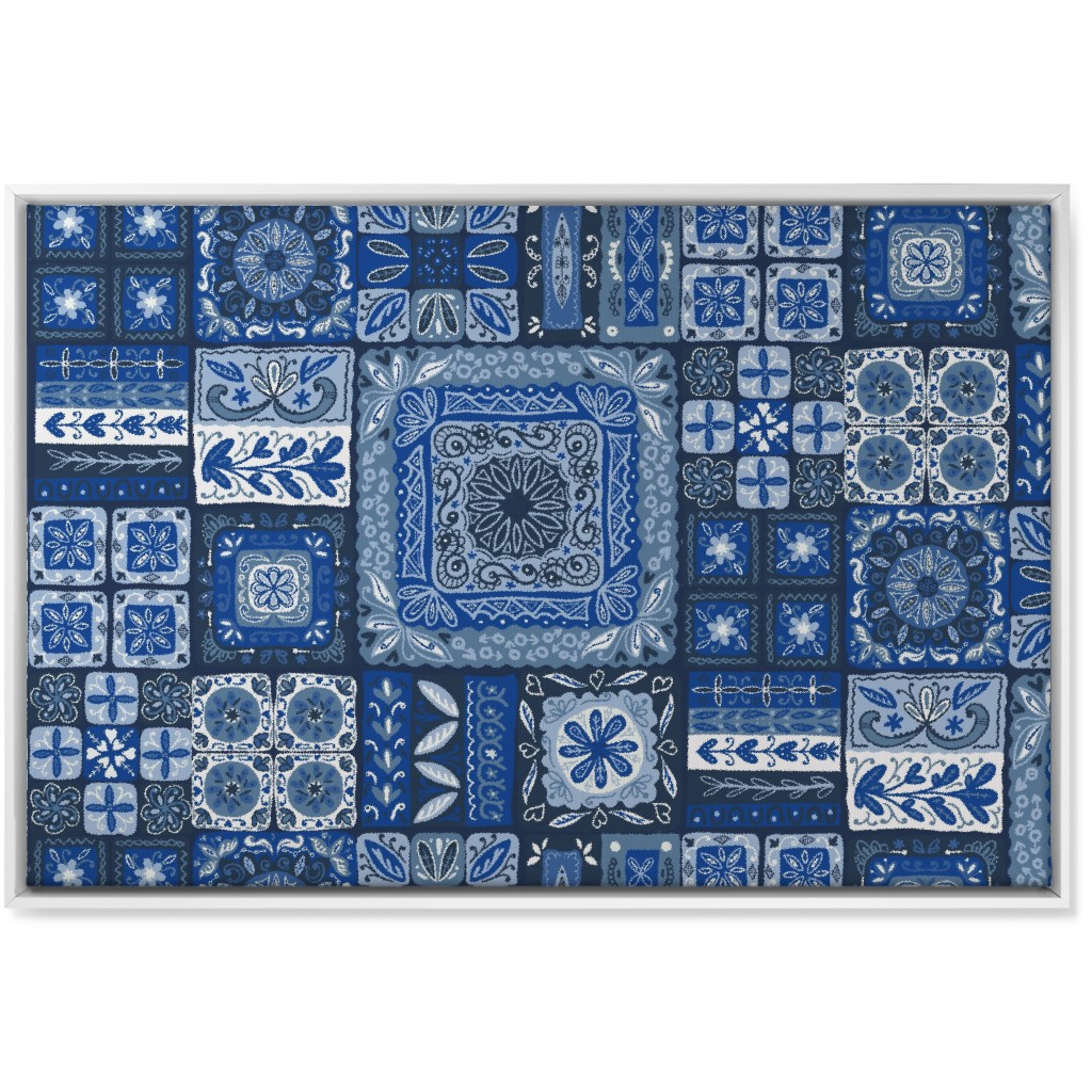 Grandma's Patchwork - Blue Wall Art, White, Single piece, Canvas, 24x36, Blue, True Blue