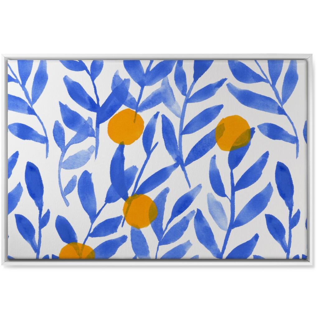Modern Lemons Block - Blue and Orange Wall Art, White, Single piece, Canvas, 24x36, Blue, True Blue