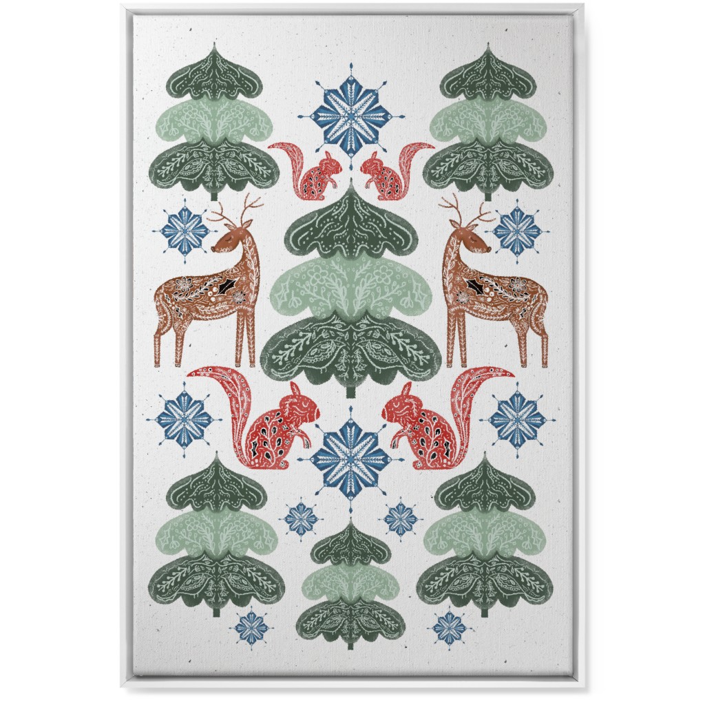 Scandi Woodland Forest & Animals - Green Wall Art, White, Single piece, Canvas, 24x36, Green