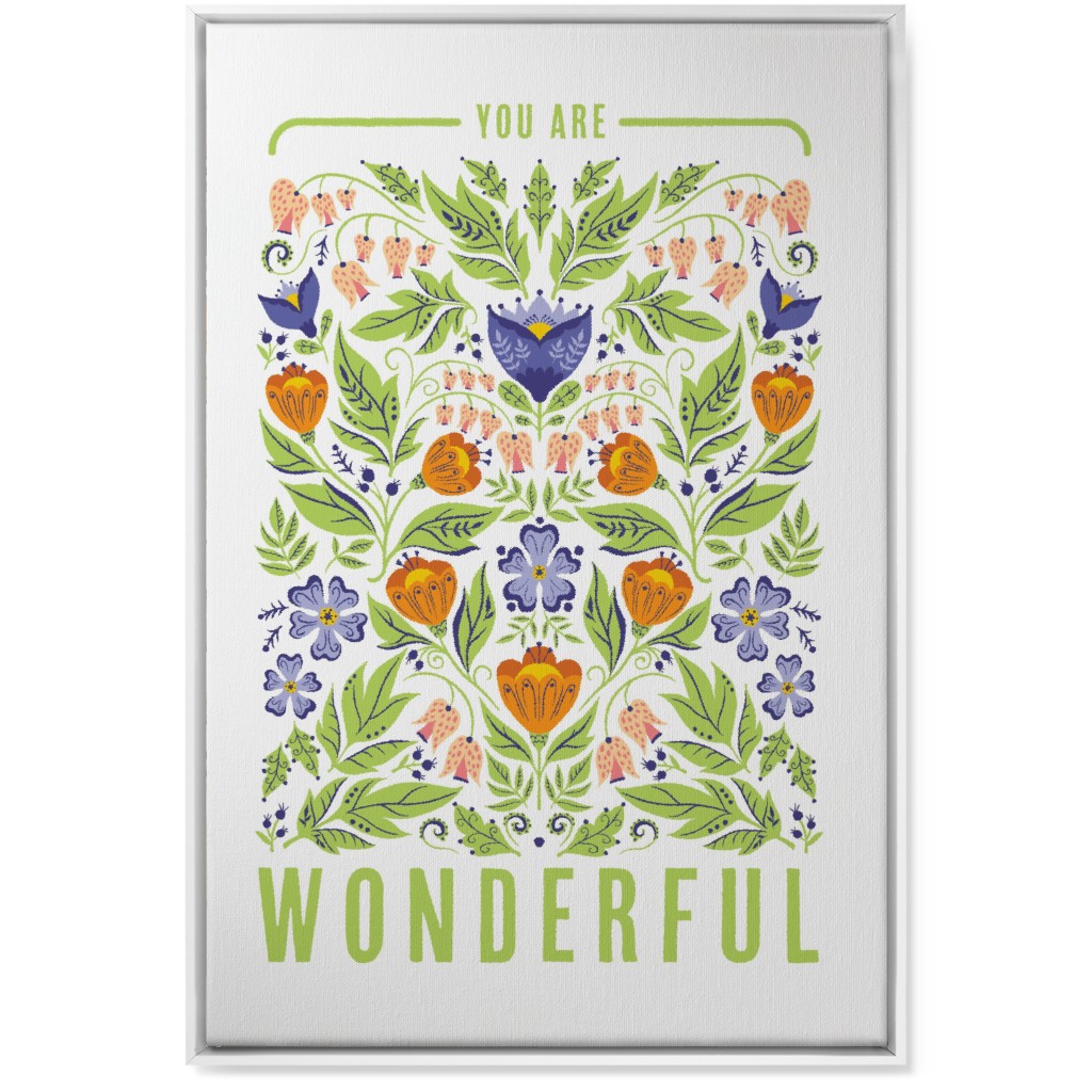 You Are Wonderful Floral - Green Wall Art, White, Single piece, Canvas, 24x36, Green