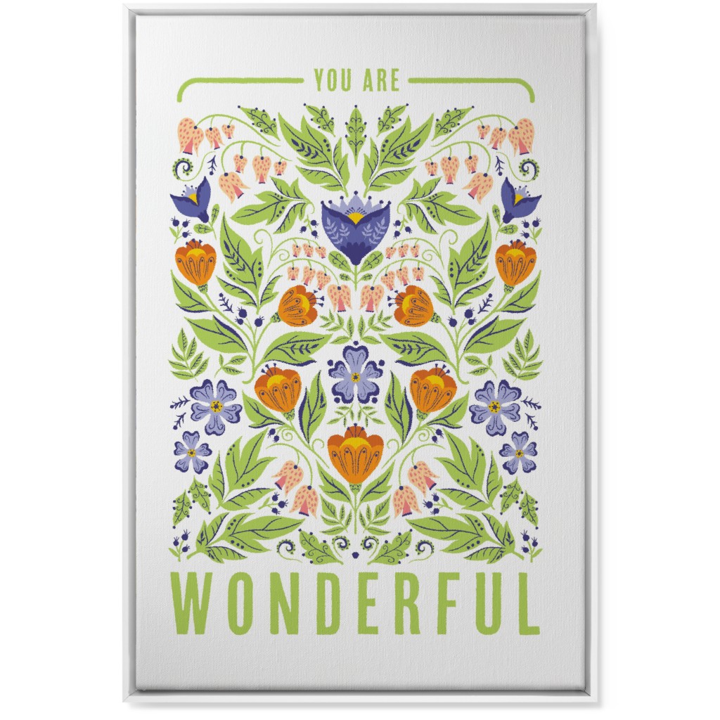 You Are Wonderful Floral - Green Wall Art, White, Single piece, Canvas, 24x36, Green, Classic Green