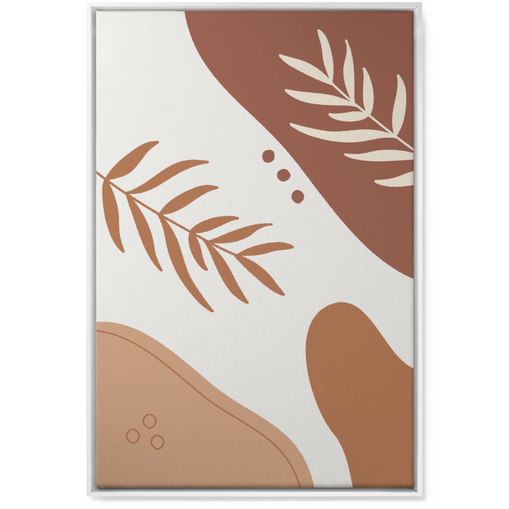 Fern Leaves and Abstract Shapes - Earth Tones Wall Art, White, Single piece, Canvas, 24x36, Orange