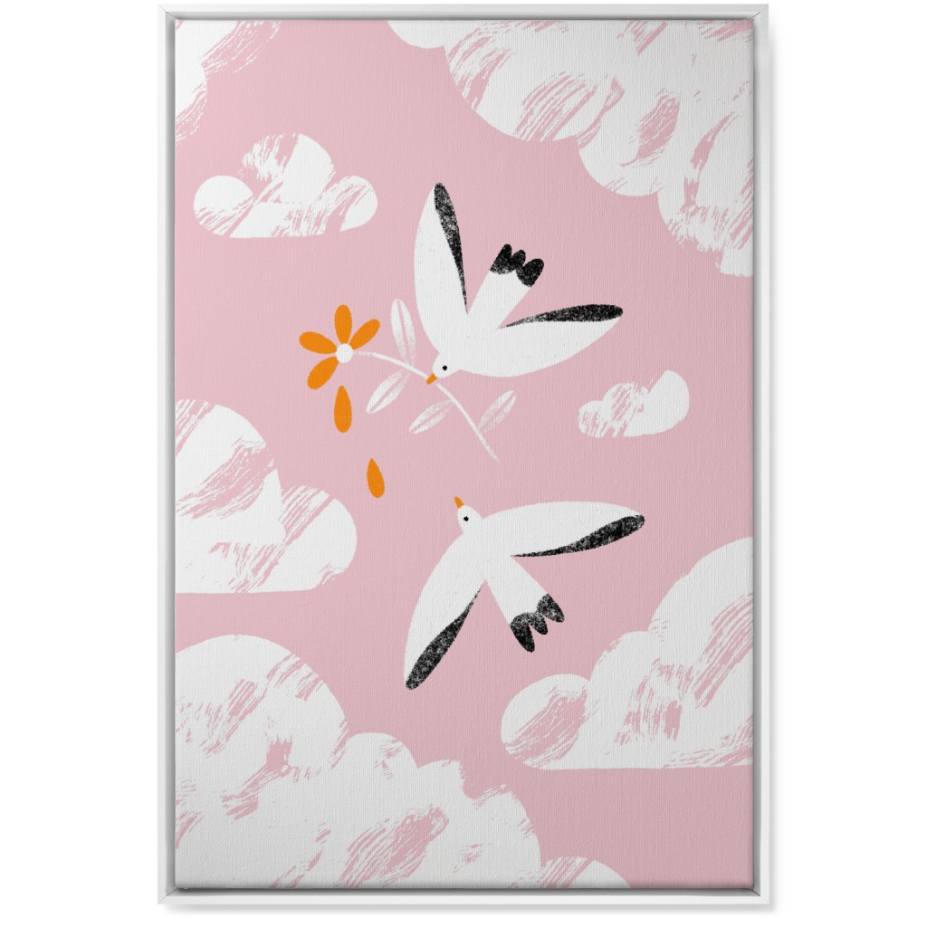 Two Birds in the Pink Sky Wall Art, White, Single piece, Canvas, 24x36, Pink