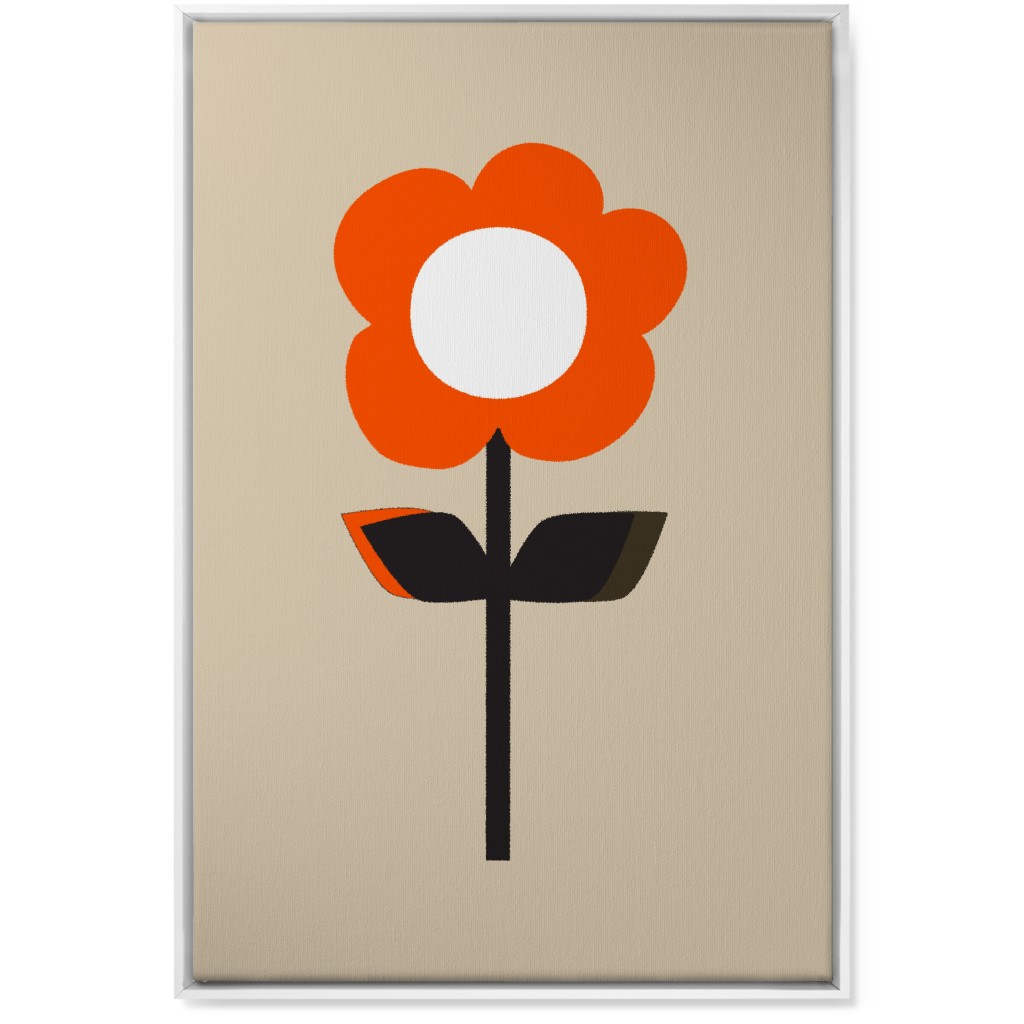 Retro Flower Wall Art, White, Single piece, Canvas, 24x36, Red, Coral