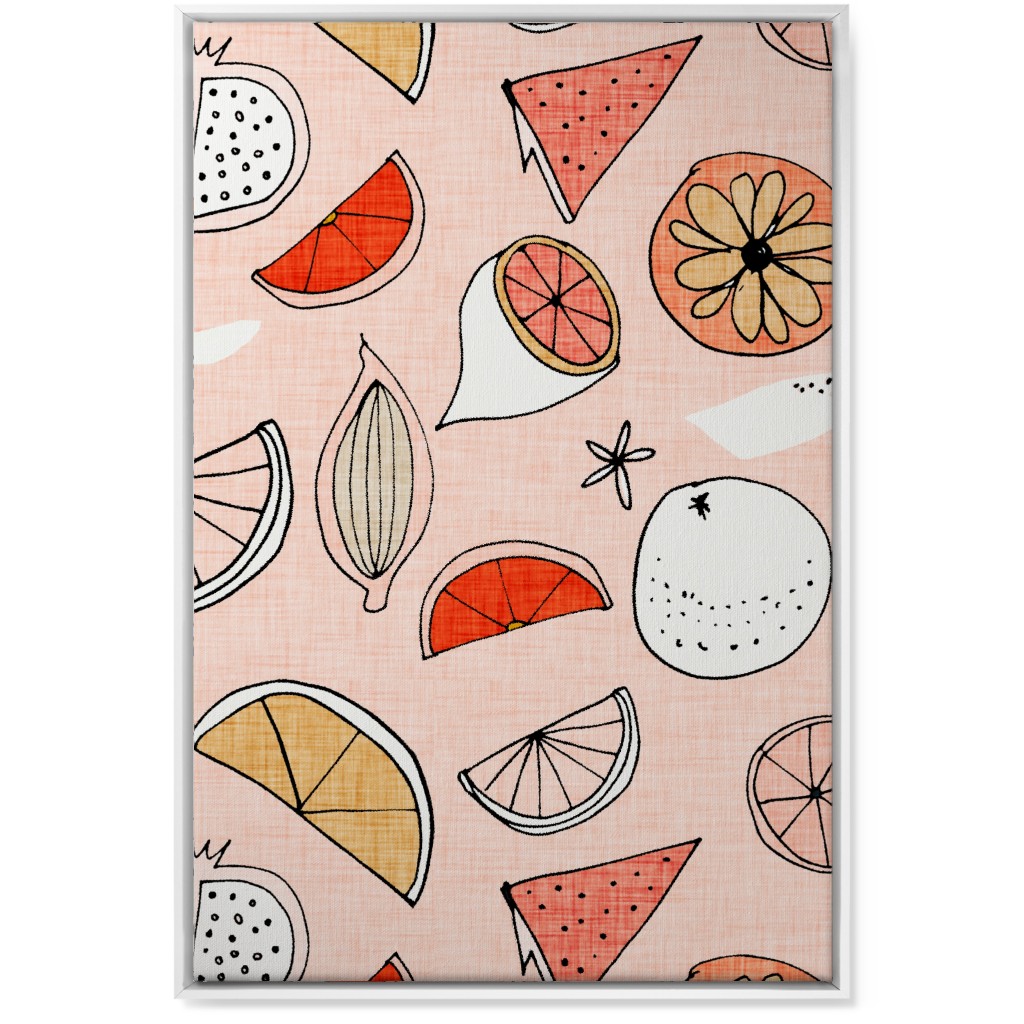 Pop Mod Fruits - Pink Wall Art, White, Single piece, Canvas, 24x36, Pink, Bright Pink