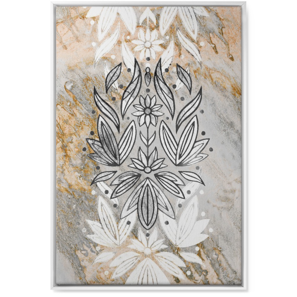 Floral Art Deco Marble Wall Art, White, Single piece, Canvas, 24x36, Gray, Silver Lining