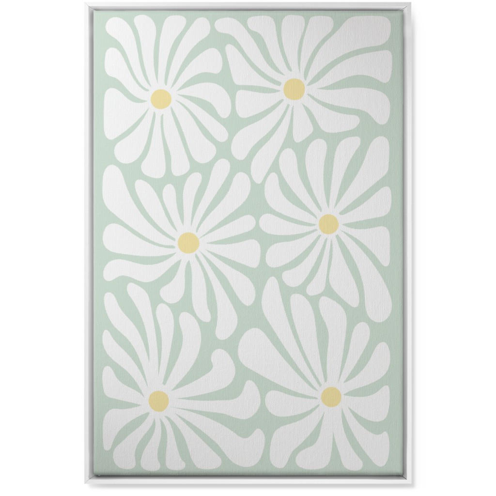 Retro Daisies Wall Art, White, Single piece, Canvas, 24x36, Green, Aloe