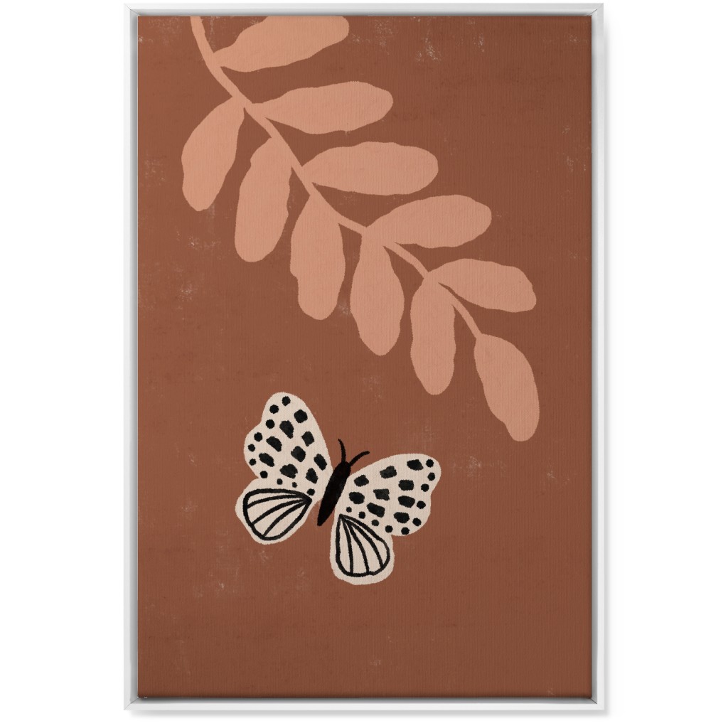 Butterfly and Leaves - Warm Wall Art, White, Single piece, Canvas, 24x36, Brown, Brown
