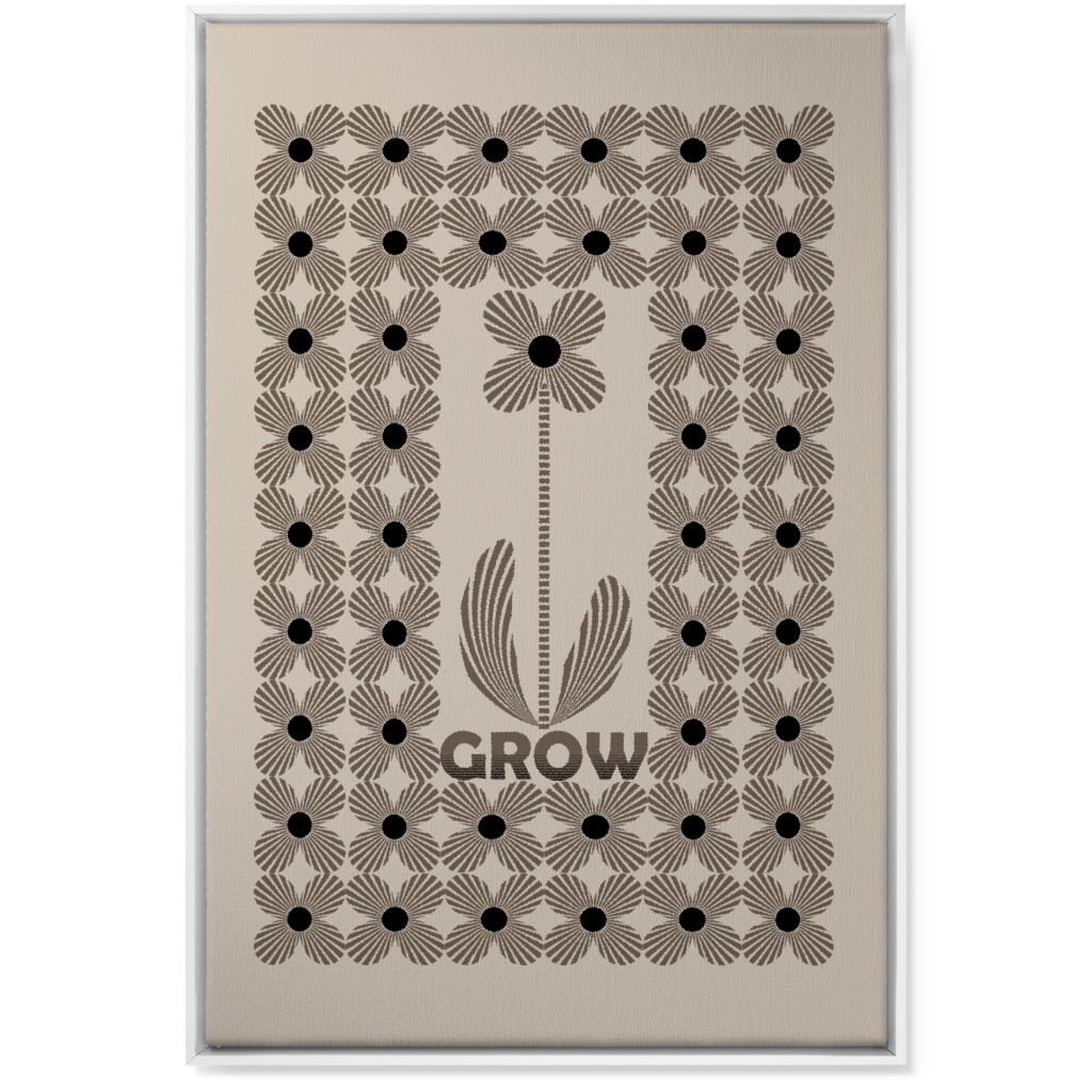 Grow Modern Flower - Beige and Black Wall Art, White, Single piece, Canvas, 24x36, Beige, Pearl