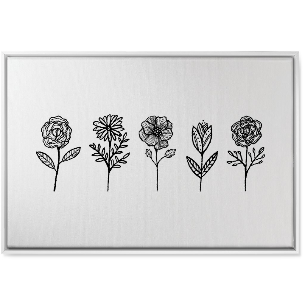 Floral Studies - Black and White Wall Art, White, Single piece, Canvas, 24x36, White