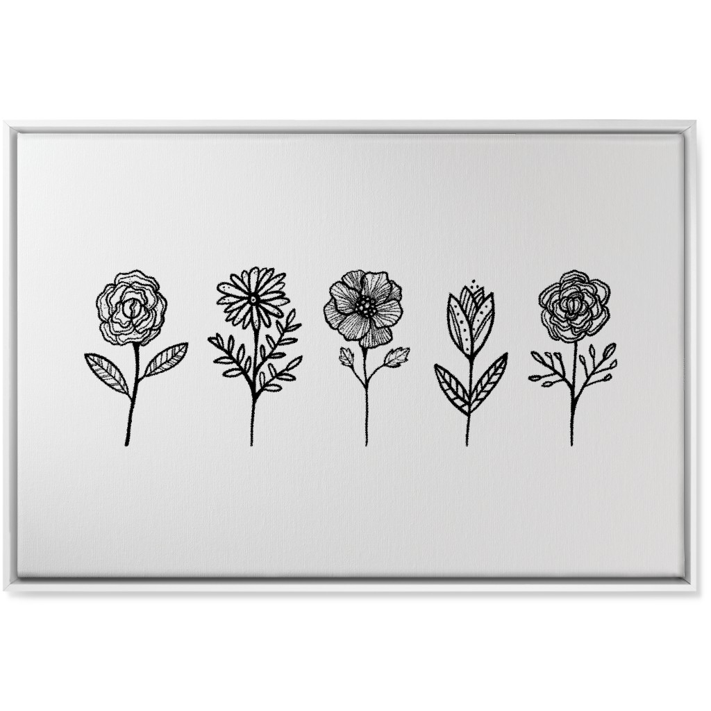 Floral Studies - Black and White Wall Art, White, Single piece, Canvas, 24x36, White, White