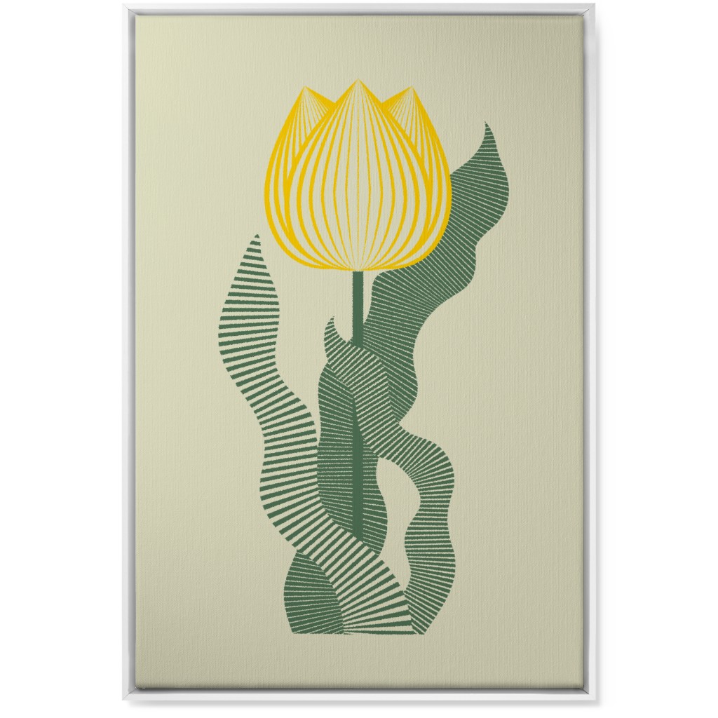 Abstract Tulip Flower - Yellow on Beige Wall Art, White, Single piece, Canvas, 24x36, Yellow