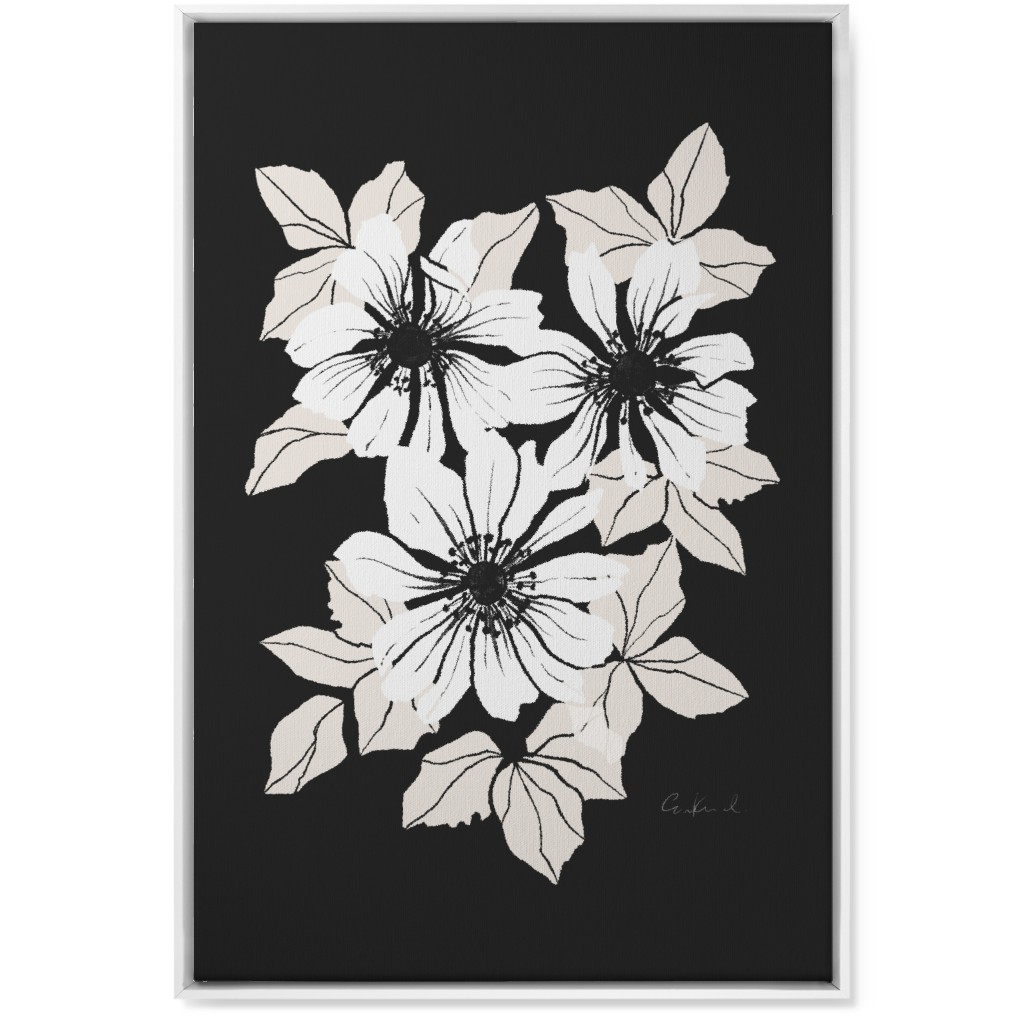 Botanical Big Anemones Wall Art, White, Single piece, Canvas, 24x36, Gray
