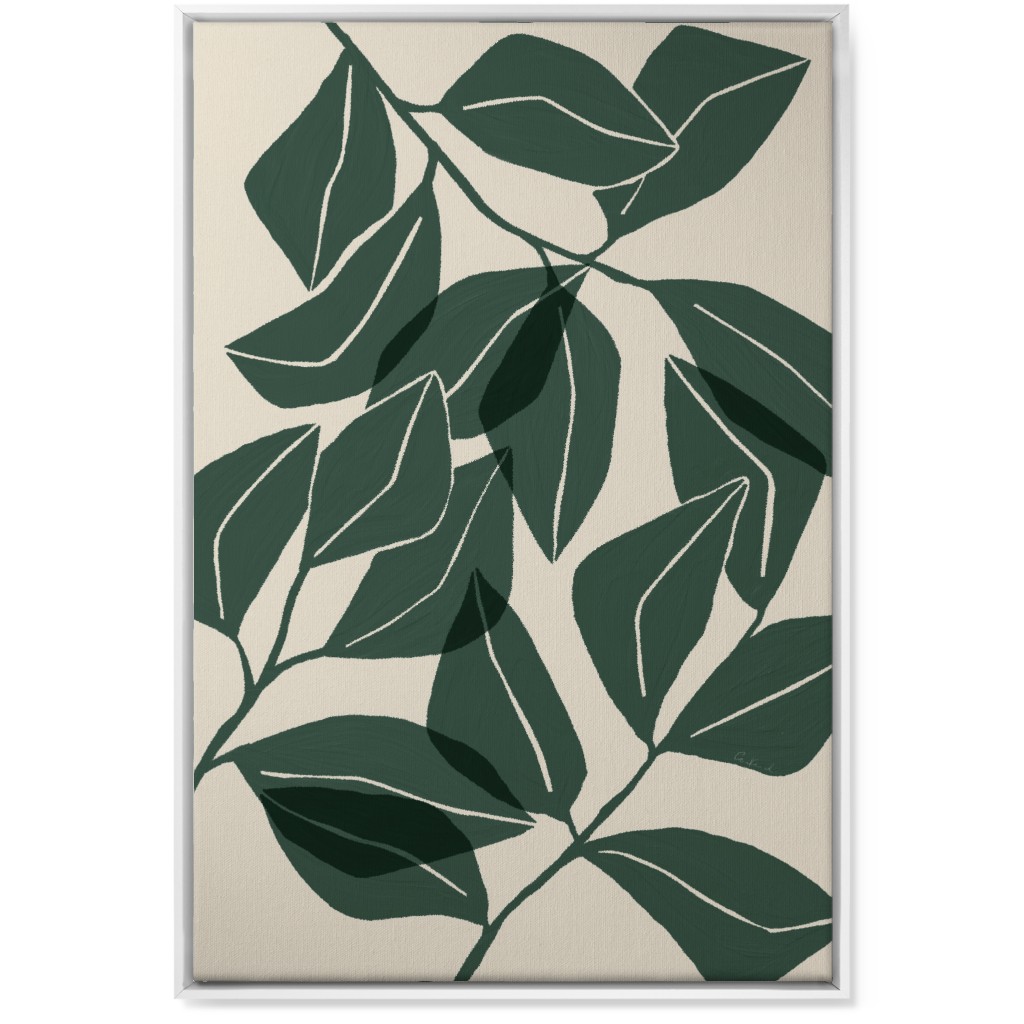 Botanical Ficus Leaves Wall Art, White, Single piece, Canvas, 24x36, Green