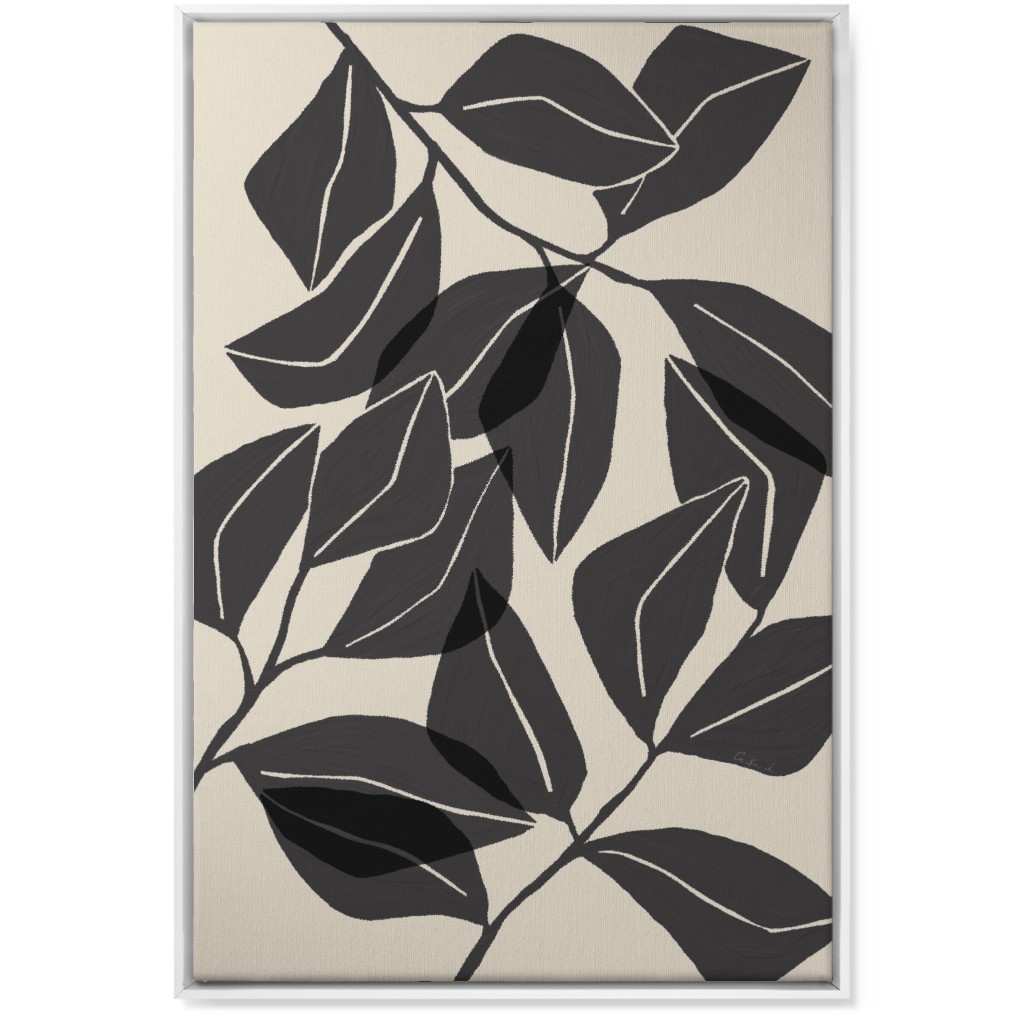 Botanical Ficus Leaves Wall Art, White, Single piece, Canvas, 24x36, Gray, Gray