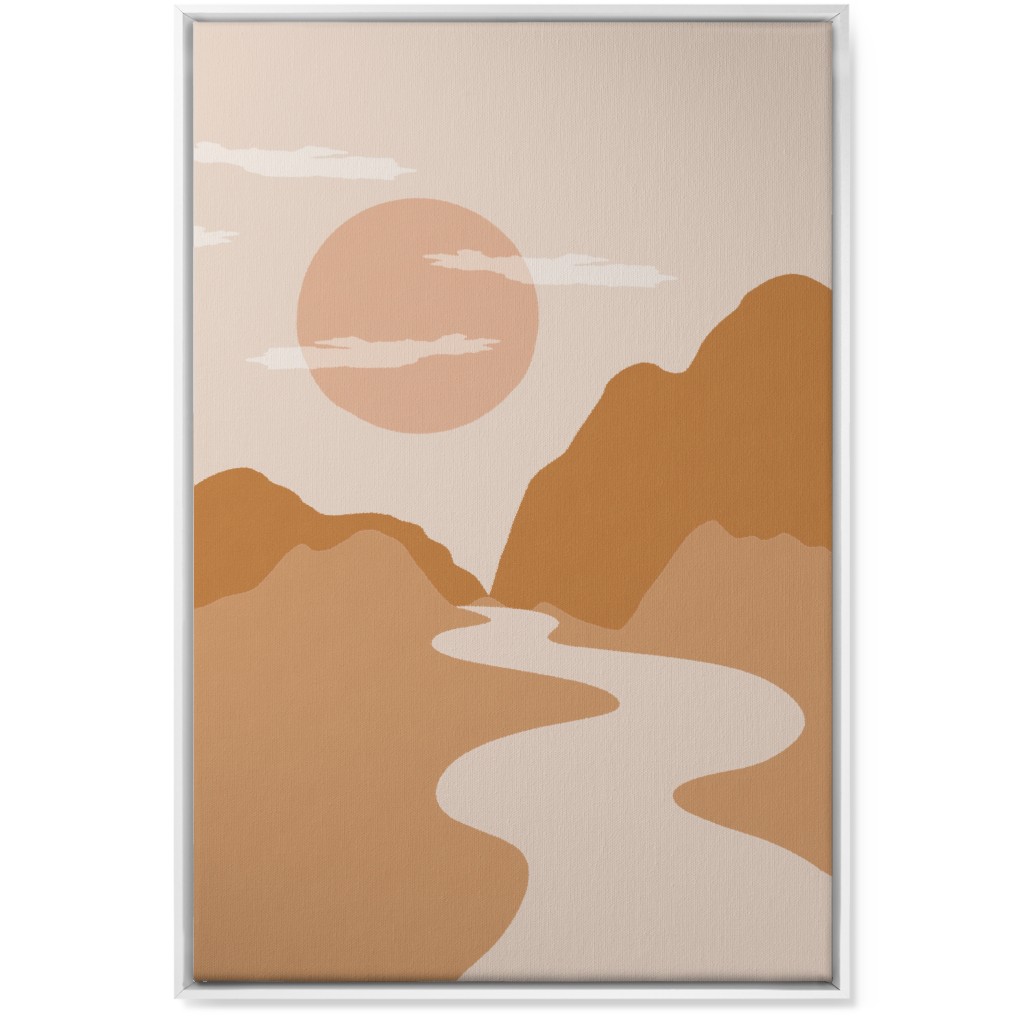 Abstract Mountain River Landscape - Neutral Wall Art, White, Single piece, Canvas, 24x36, Orange, Orange
