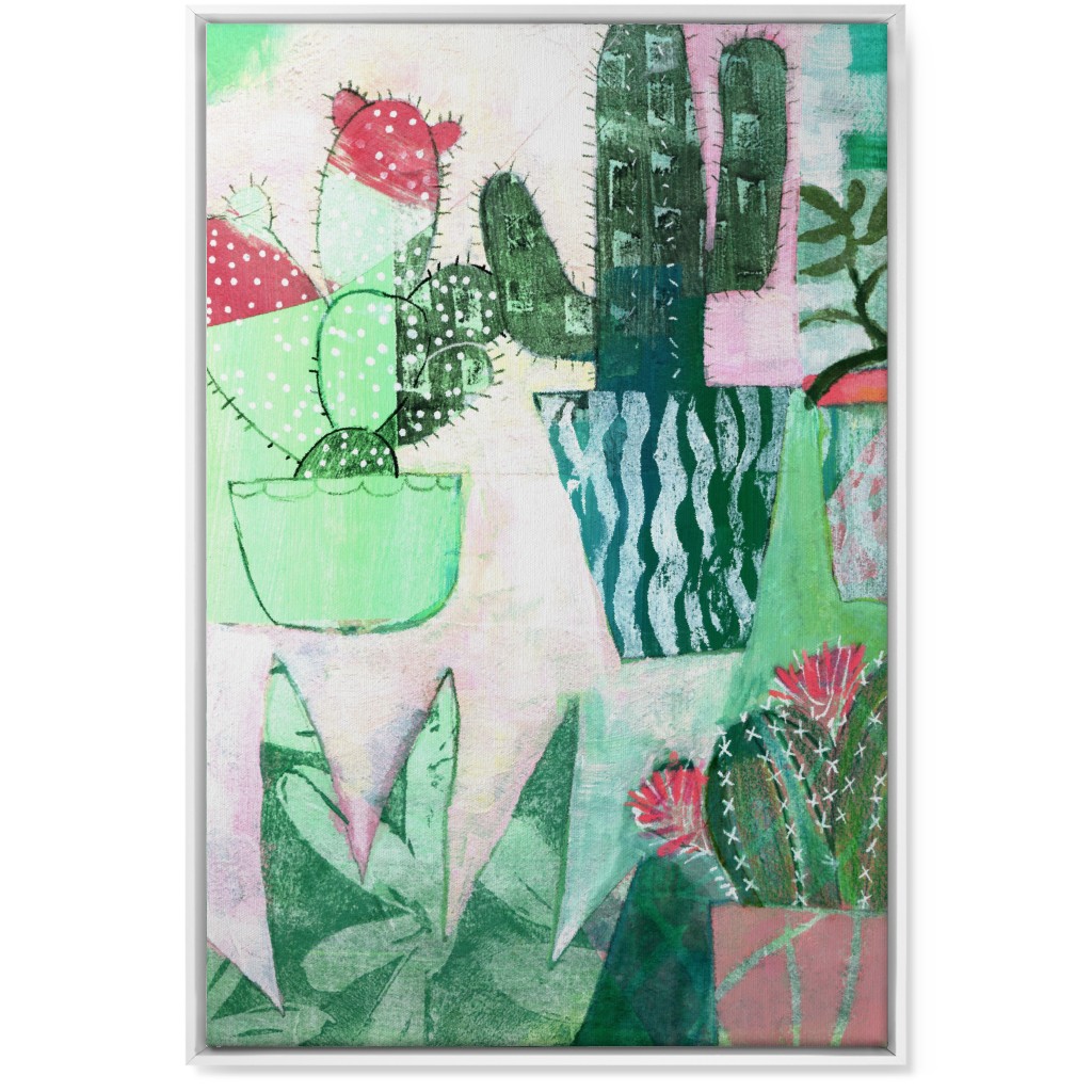 Cactus Collage - Green Wall Art, White, Single piece, Canvas, 24x36, Green