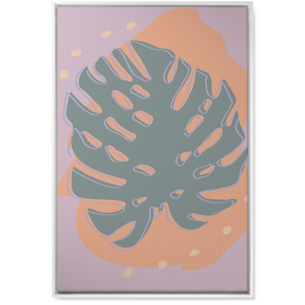 Modern Monstera Leaf - Green and Purple Wall Art, White, Single piece, Canvas, 24x36, Green