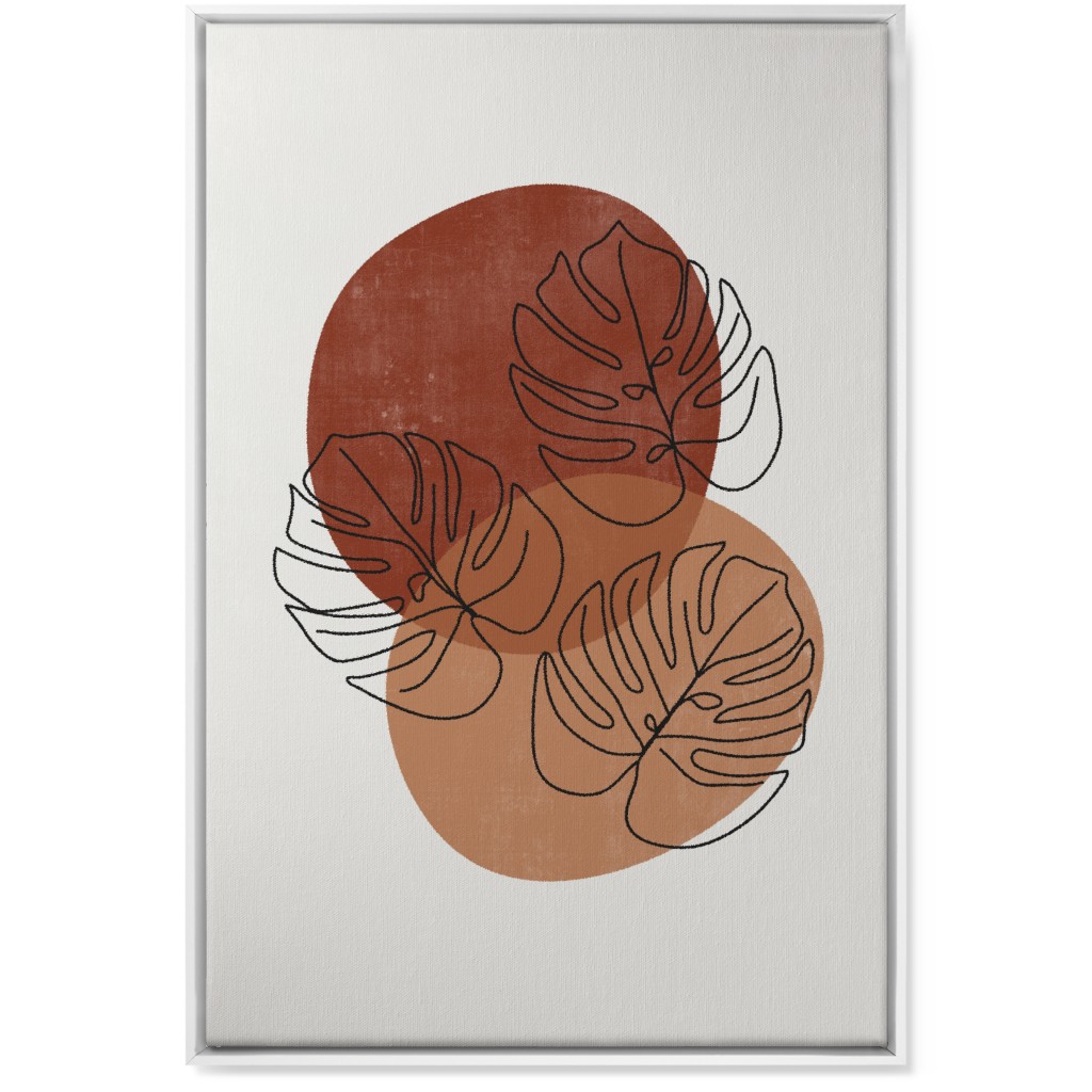 Abstract Monstera Leaves - Terracotta and Ivory Wall Art, White, Single piece, Canvas, 24x36, Brown, Brown
