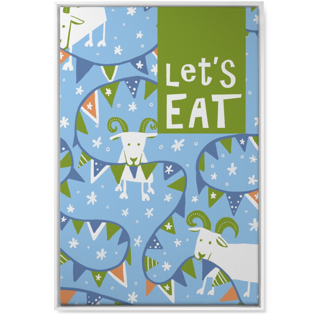 Let's Eat Munchy Goats - Blue Wall Art, White, Single piece, Canvas, 24x36, Blue, True Blue