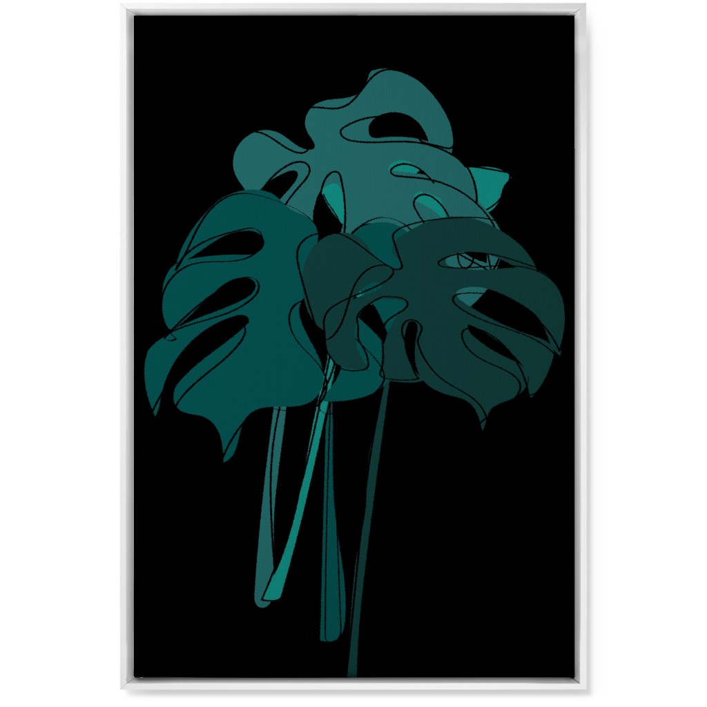 Modern Minimalist Monstera Bouquet - Green and Black Wall Art, White, Single piece, Canvas, 24x36, Green, Classic Green