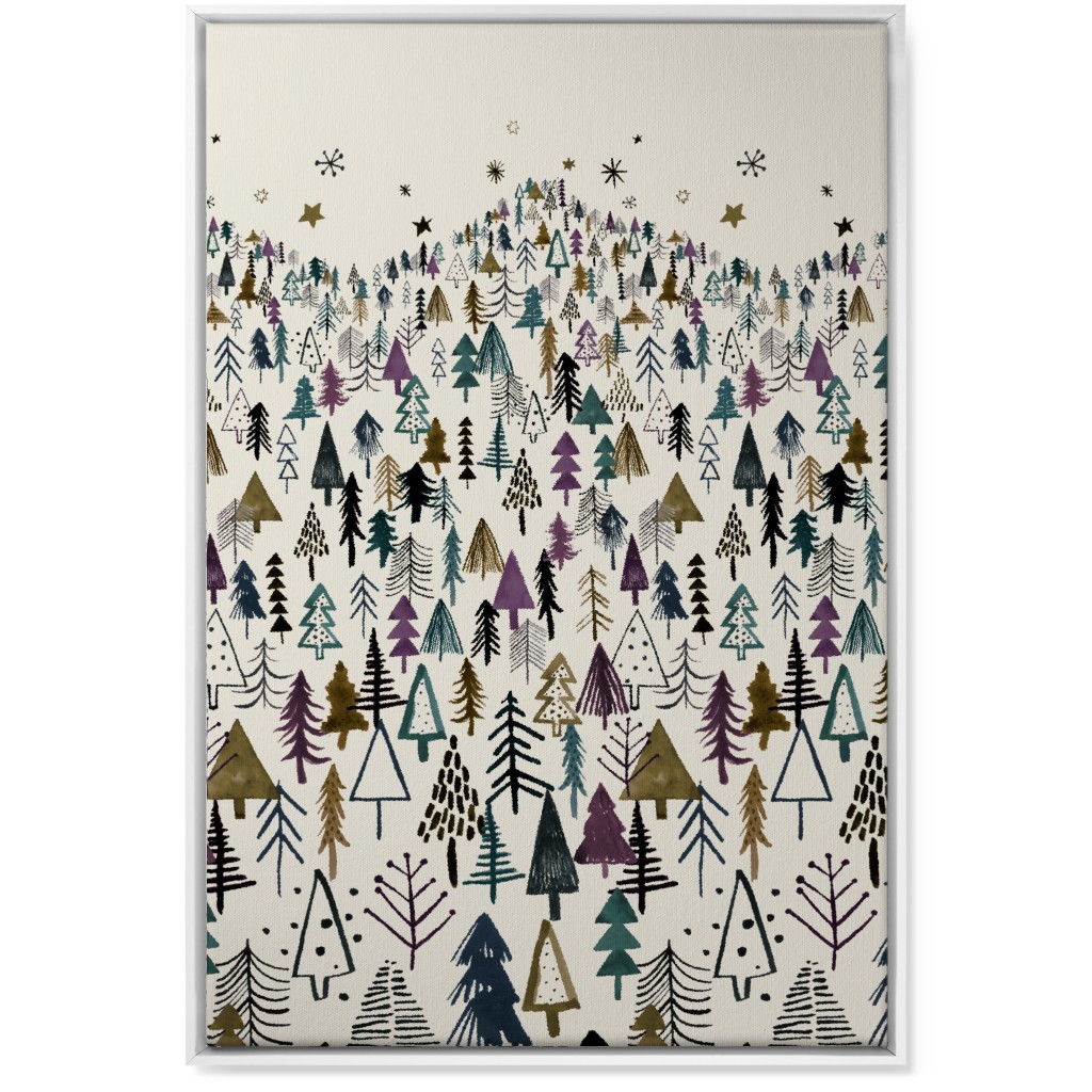Mountain Trees in the Forest Night - Green and Brown Wall Art, White, Single piece, Canvas, 24x36, Green