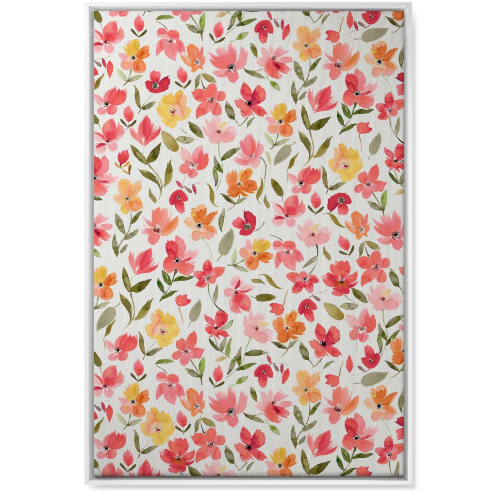 Fresh Flowers Watercolor - Pink and Yellow Wall Art, White, Single piece, Canvas, 24x36, Pink