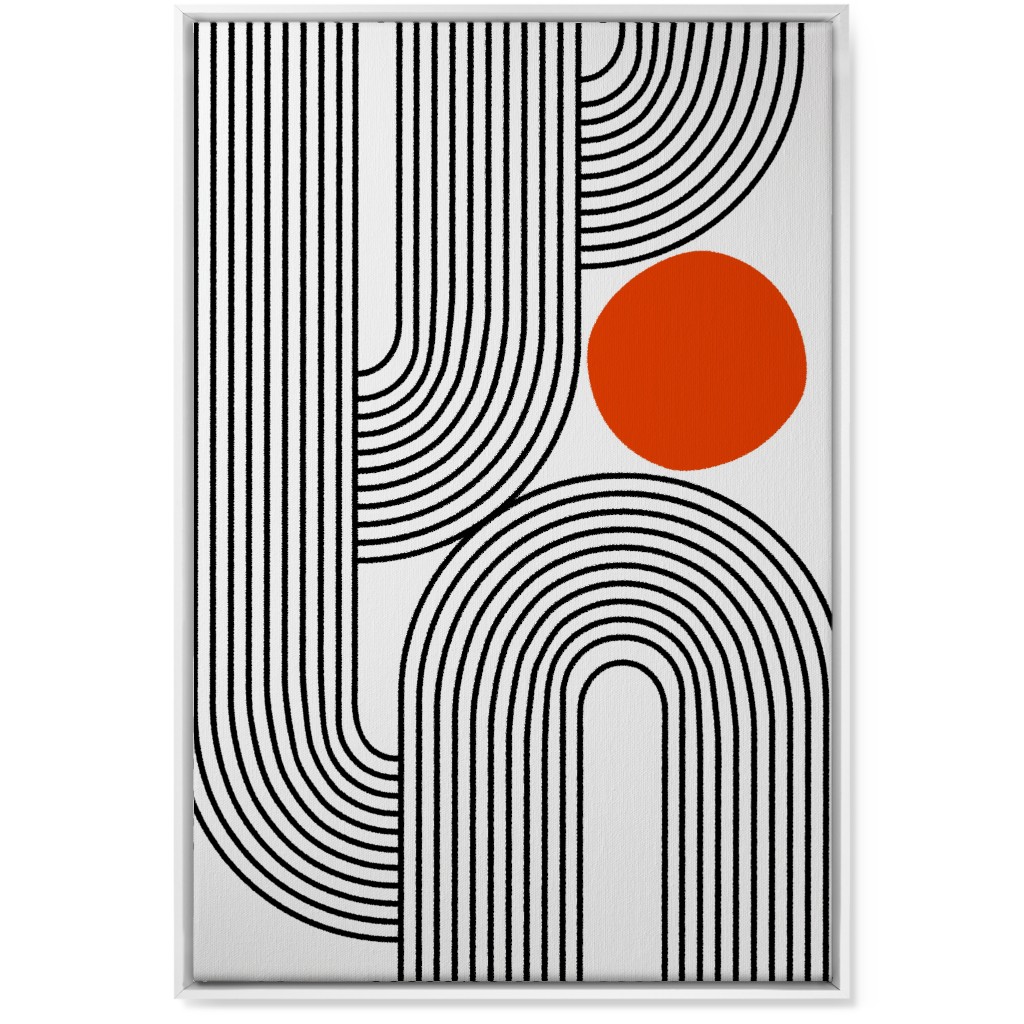 Rising Sun Minimal Geometric Lines Wall Art, White, Single piece, Canvas, 24x36, Red, Sunset