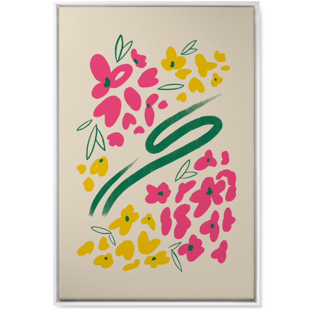 Greek Flowers - Multi on Beige Wall Art, White, Single piece, Canvas, 24x36, Multicolor